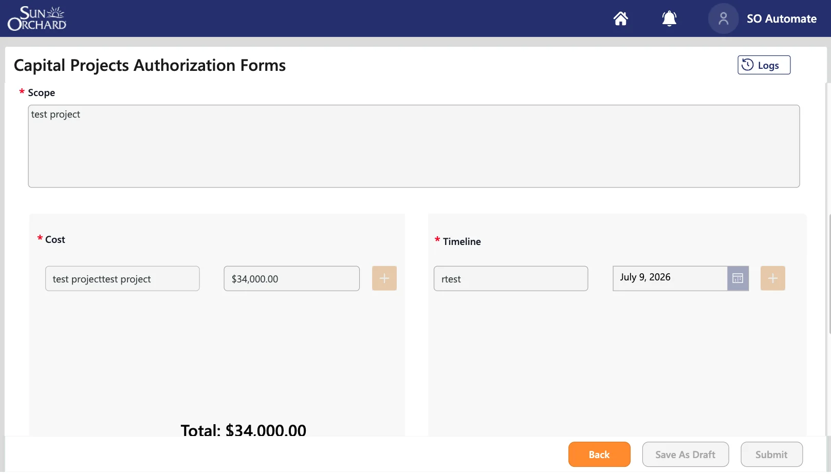 Screen 2: Request Submission Form