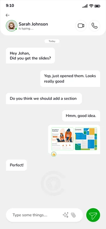 Chat Screen UI – Real-Time Messaging with File Sharing and Collaboration