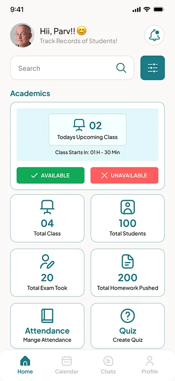 Teacher App Home Screen 
