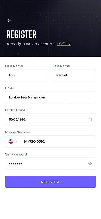 Fitness App Registration Screen