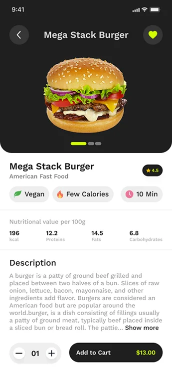 Product Detail Screen – Food App UI