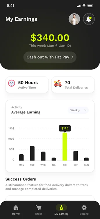 Driver App – Earnings Summary Screen