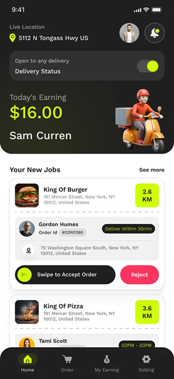 Driver App UI – Delivery Jobs & Earnings
