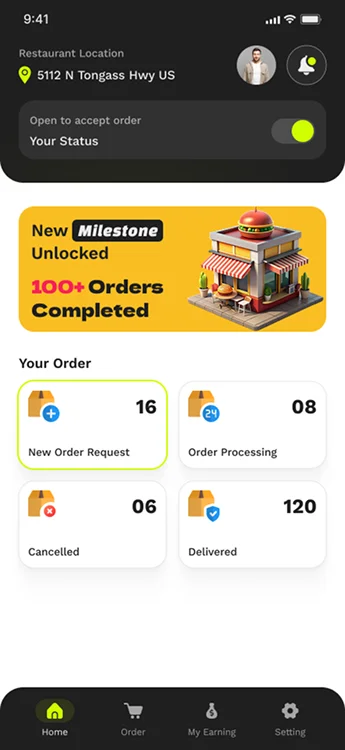 Restaurant App UI – Order & Feature Overview