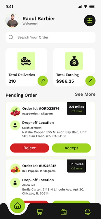 Grocery Delivery Person side App Screen