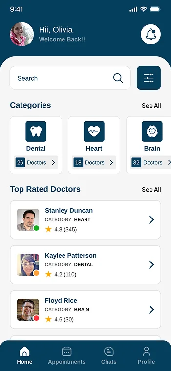 Patients App Home Screen 