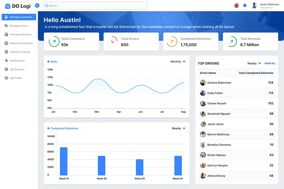 Logistics Admin Dashboard – Real-Time Analytics & Driver Performance