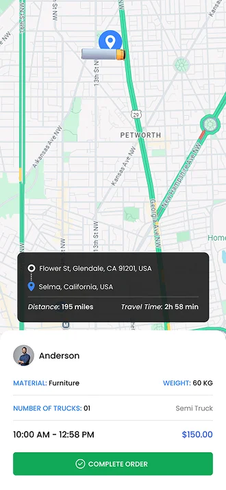 Real-Time Delivery Summary with Route Map & Order Completion