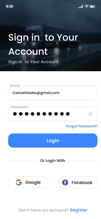 Logistics App Login Screen