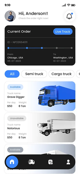 Logistics App Home App Screen 