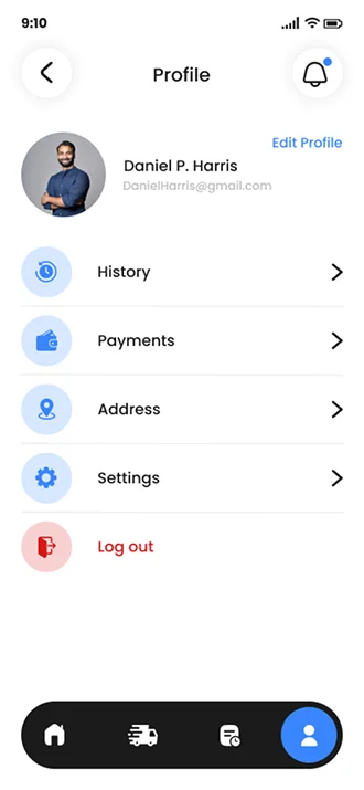 Customer Side Profile for Logistics App 