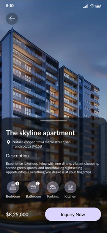 Skyline Apartment Listing Screen in Real Estate App