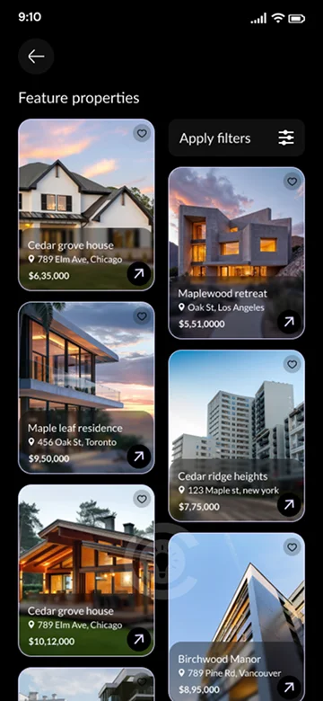 Property Listings with Filter Option in Real Estate App