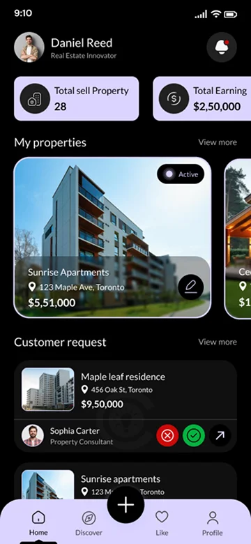 Seller Dashboard and Features in Real Estate App