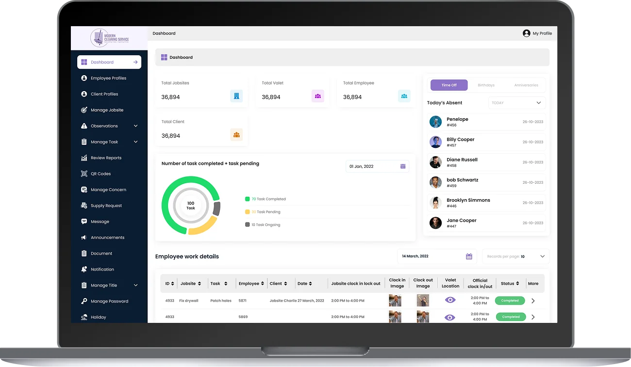 Admin Dashboard for Cleaning App